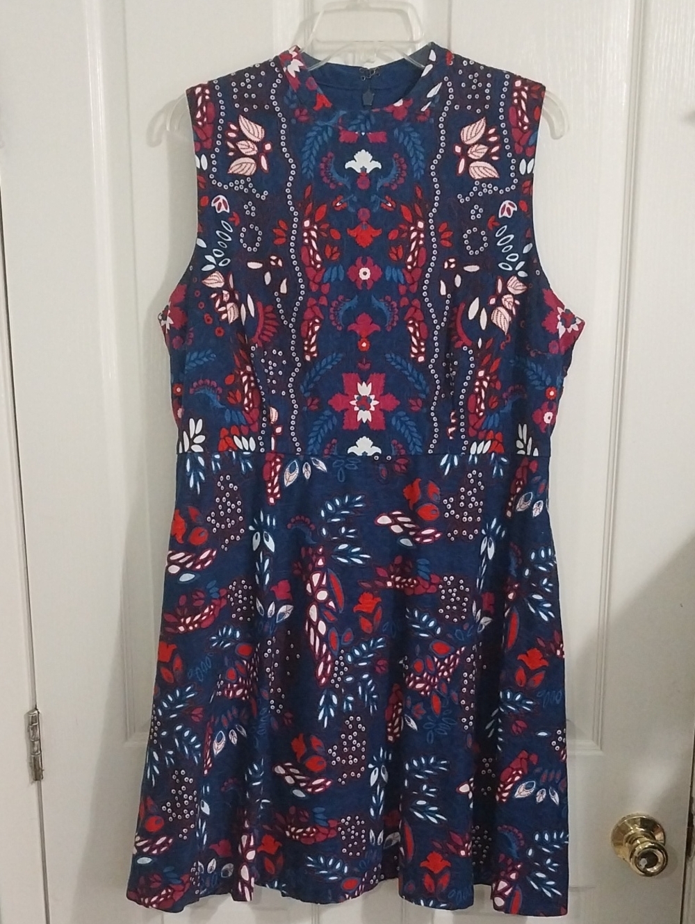 eva mendes for New York & Company Blue Pink Floral Fit-and-Flare Midi Dress 16